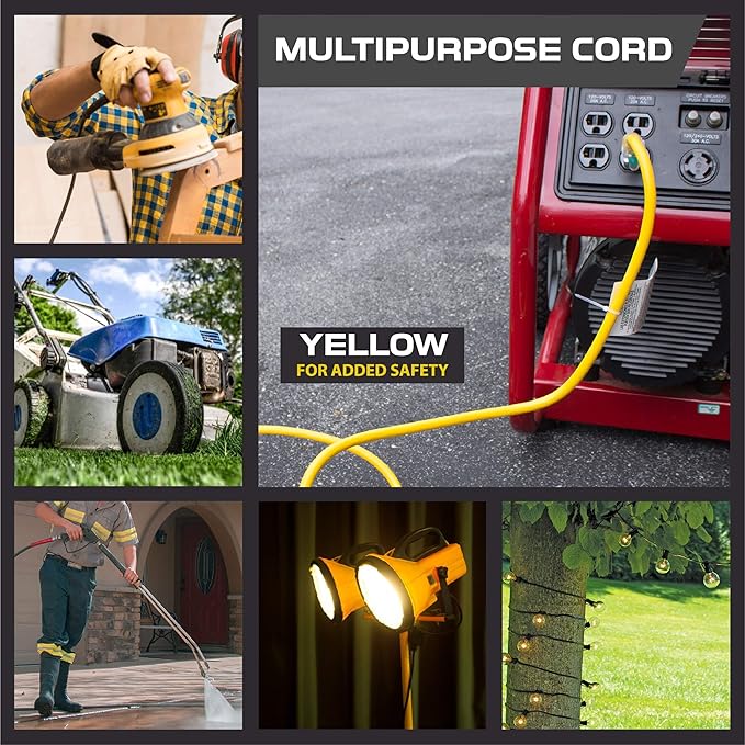Iron Forge Cable Outdoor Extension Cord 100 Ft - 10 Gauge Heavy Duty Extension Cord, 15 AMP, 10/3 Yellow Power Cable SJTW Weatherproof with 3 Prong