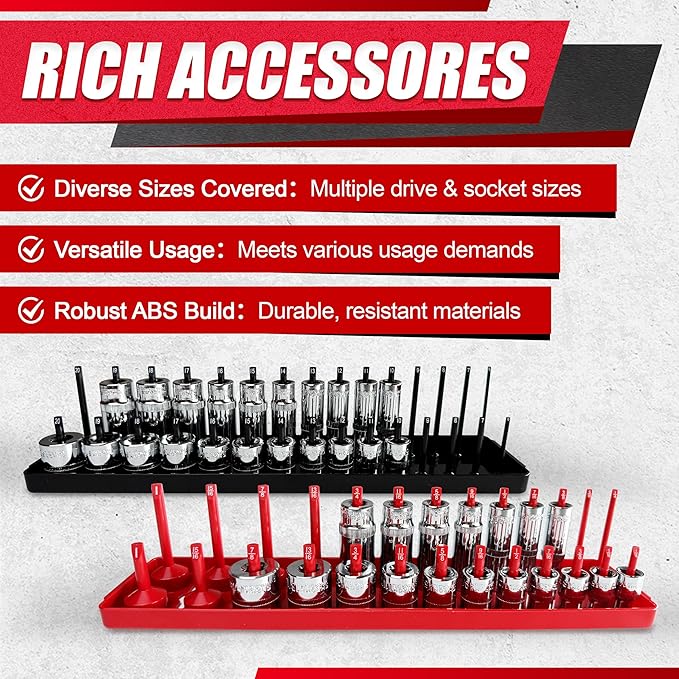 8PCS Socket Organizer Tray Set,1/2", 1/4" and 3/8" SAE & Metric Deep & Shallow Socket Holder Kit, Deep and Shallow Socket Holders for Toolboxes(sockets not included)