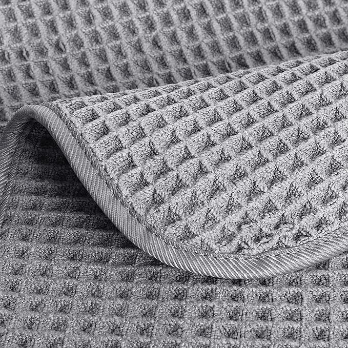 POLYTE 430 GSM Microfiber Lint Free Washcloth Face Towel, 13 x 13 in, 4 Pack (Waffle Weave)
