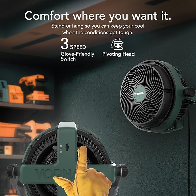 Vornado EXO61 Heavy Duty Air Circulator, 3-Speed, Industrial Floor Blower Fan with 8 ft Cord, IP54 Motor, Steel Base, Non-Slip Feet for Garage, Workshop, Job Site Cooling