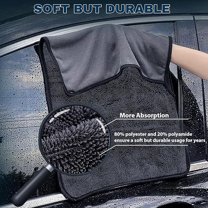 4PCS Car Drying Towel Microfiber Detailing Kit - 36x24 in Car Towels Cleaning Supplies, Reusable Shammy Quick Dry Cloth for Carwash, for Auto, Boat, RV, Garage & Home, Scratch-Safe Absorbent Cleaning