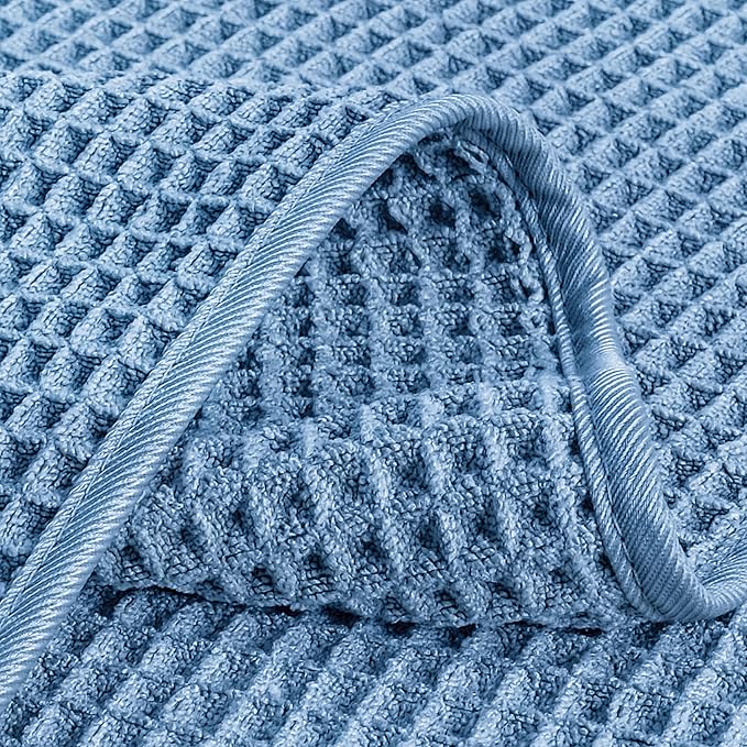 POLYTE 430 GSM Microfiber Lint Free Washcloth Face Towel, 13 x 13 in, 4 Pack (Waffle Weave)