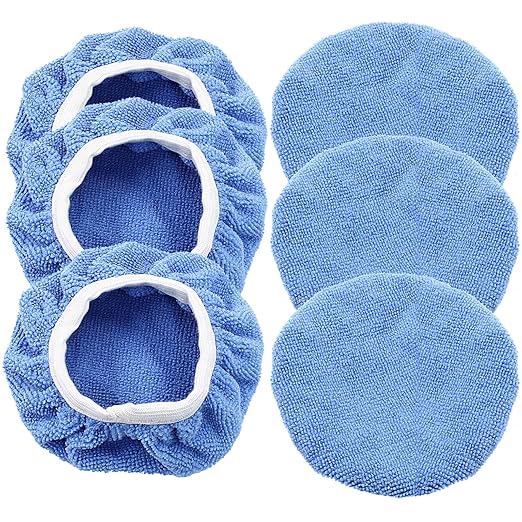 6 PCS Car Polishing Bonnet Buffing Pads - Soft Microfiber Buffing Pads Cover for 5" - 6" Car Polisher - Sky Blue