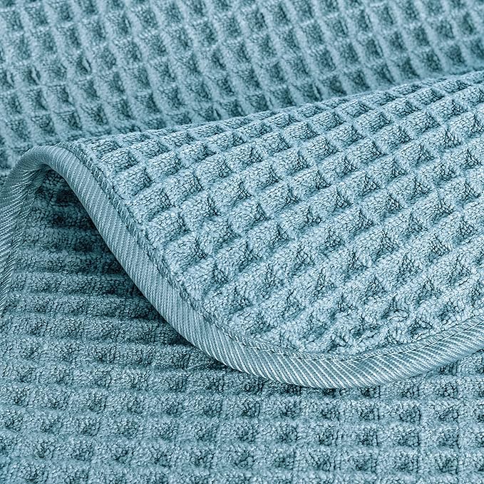 POLYTE 430 GSM Microfiber Lint Free Washcloth Face Towel, 13 x 13 in, 4 Pack (Waffle Weave)