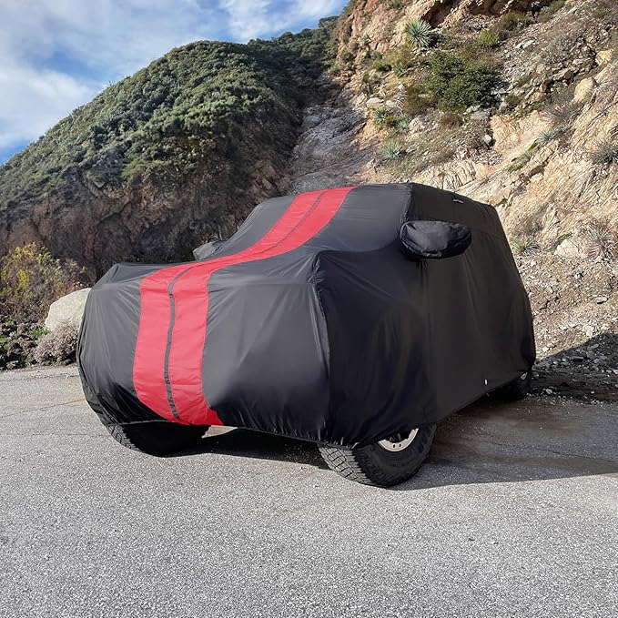 iCarCover Premium SUV Cover for 2001-2013 Acura MDX Heavy Duty Waterproof All Weather Automobiles Custom Fit Full Exterior Indoor Outdoor UV Snow Rain Protection Covers (Stripe - Black/Red)