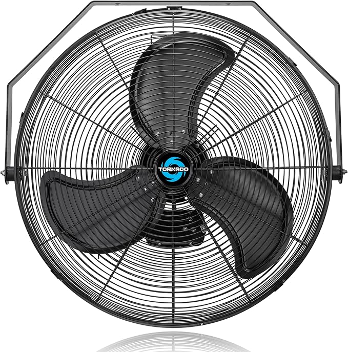 Tornado 24 Inch Outdoor Rated IPX4 Water-Resistant High Velocity Metal Industrial Workstation Wall Mount Fan For Commercial, Industrial, Residential, Greenhouse Use TEAO Motor 3 Speed UL Safety Listed