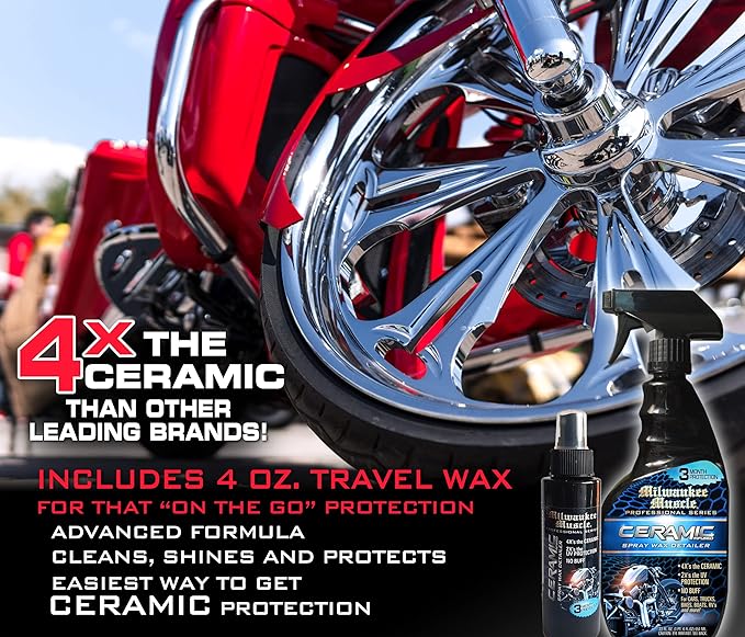 Ceramic Bike Wax - 22 & 4 Fl Oz - 4X Ceramic Coating - Detail Spray Wax - Hydrophobic Spray for Shine & Protection