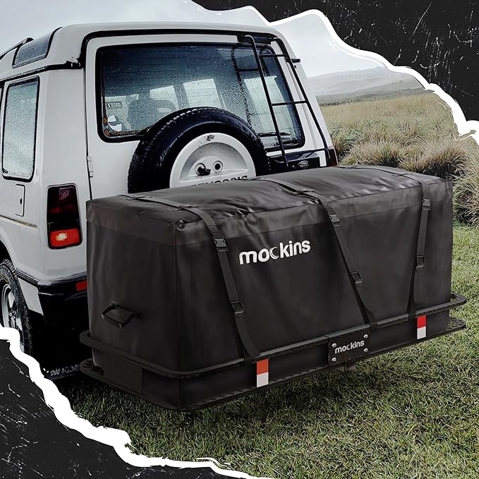 Mockins 25 CuFt All-Weather Trailer Hitch Cargo Carrier Bag | 60"x24"x31" Versatile Truck Bed Waterproof Storage & Cargo Bag for Hitch Carrier | Vehicle Soft-Shell Carriers w/Straps, Lock & Carry Bag