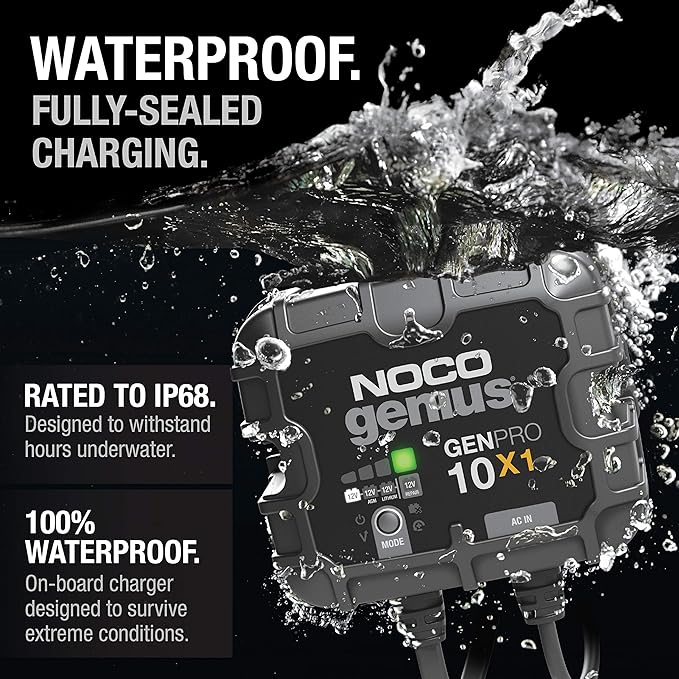 NOCO Genius GENPRO10X1: 1-Bank, 10A Onboard Battery Charger - 10A Per Bank, 12V Waterproof Marine Charger with Overcharge Protection & Temperature Compensation – for Lead-Acid & Lithium Batteries