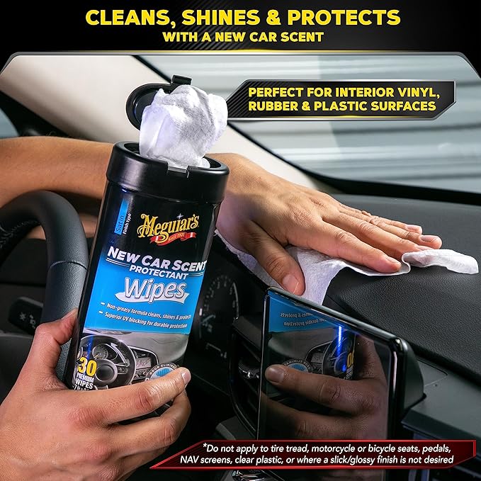 Meguiar's New Car Scent Protectant Wipes - Easy to Use Car Wipes that Protect and Freshen Your Car's Interior - Ideal for Car Detailing & Maintenance - 30 Ct