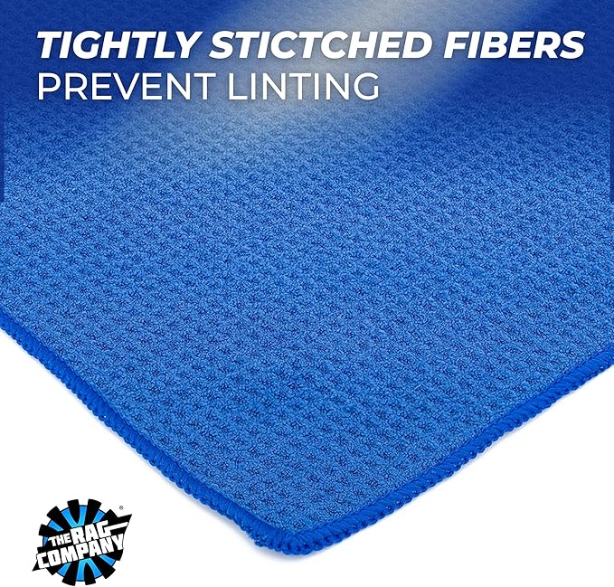 The Rag Company - Standard Waffle Weave Microfiber Towels (2-Pack) Detailing, Window, Glass and Drying, Wax & Polish, Lint-Free, Streak-Free, 370gsm, 16in x 24in, Royal Blue