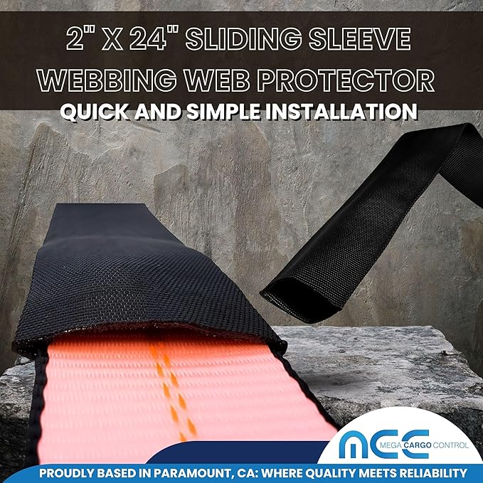 Mega Cargo Control Webbing Protectors for 2" Wide Tie-Downs, Tow Straps, Winch Tie Down System - Black, 24" Sliding Sleeves (10 Pack)