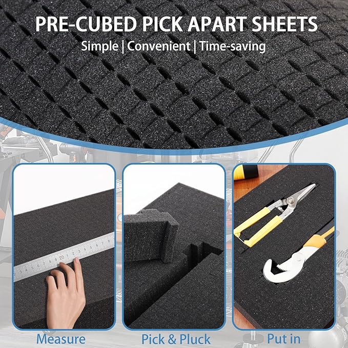 Coengwui Pick and Pluck Foam Inserts, Pre-cubed Pick Apart Sheets for Crafts Toolbox Game Box Camera Cases Drawer Storage (4Pcs 16 x 12 x 2 Inch)