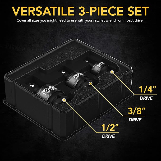 LEXIVON 1/2-Inch Drive Click Torque Wrench 10~150 Ft-Lb/13.6~203.5 Nm + Universal Joint Socket Swivel Set | 3-Piece Ball Spring Design 1/2", 3/8", and 1/4" U-Joint Drive