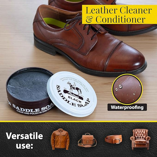 Fiebing's Black Saddle Soap (12oz) - Leather Cleaner & Conditioner - Soften, Protect, Restore & Renew Leathercraft, Car Seat, Belts, Shoes, Luggage, Furniture, Purses, Boots, Bags, Sports & Horse Gear