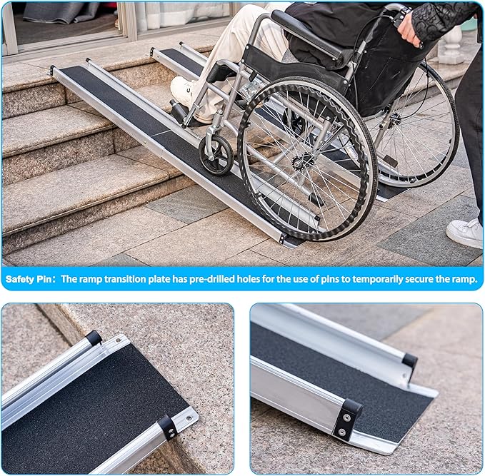 VNN Adjustable Wheelchair Ramp, 3-5 FT Portable Wheelchair Ramp for Home Step, Door Threshold Wheelchair Ramps for Home, Non-Slip Aluminum Scooter Ramp for Car, Doorways, Curbs, Stairs