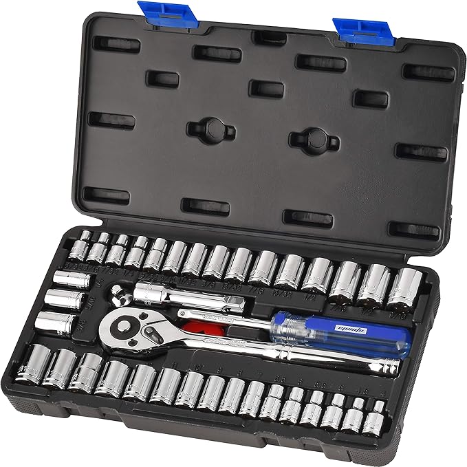 EPAuto 40 Pieces 1/4-Inch & 3/8-Inch Drive Socket Set with 72 Tooth Reversible Ratchet