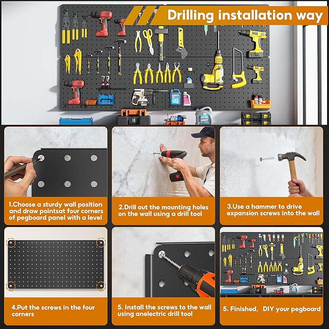 Peg Board, 84pcs Metal Pegboard Kit, Includes 4 Pack 24''X12'' Large Black Peg Board with Accessories and Hook Locks, Heavy Duty Peg Boards for Walls Home, Garage Tool Storage, Workbench