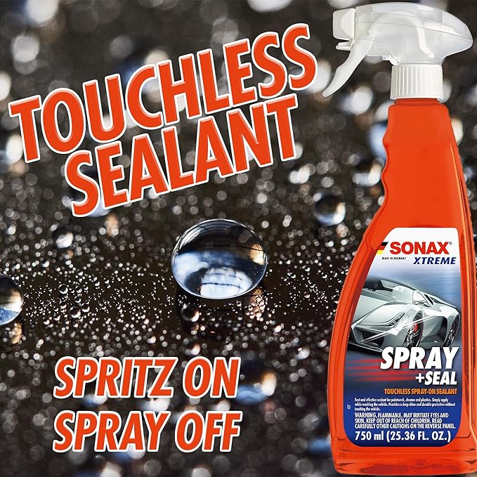 SONAX Spray + Seal 243400 | Quick and Easy Spray On Sealant for Instant Shine and Hydrophobic Protection | Enhances Paint Glass & Plastic Surface | Safe for All Finishes | Long-Lasting Results | 750ml