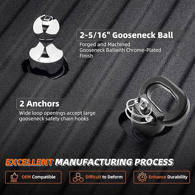 Gooseneck Ball Kit 60638, Puck System Gooseneck Hitch for 2013-2026 Dodge Ram 2500/3500, 2-5/16 Inch Ball, 2 Safety Chain Anchors | 38000 lbs GTW/9500 lbs VTW