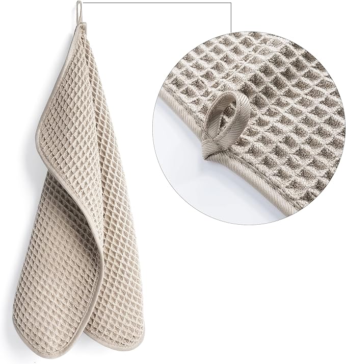 POLYTE 430 GSM Microfiber Lint Free Washcloth Face Towel, 13 x 13 in, 4 Pack (Waffle Weave)