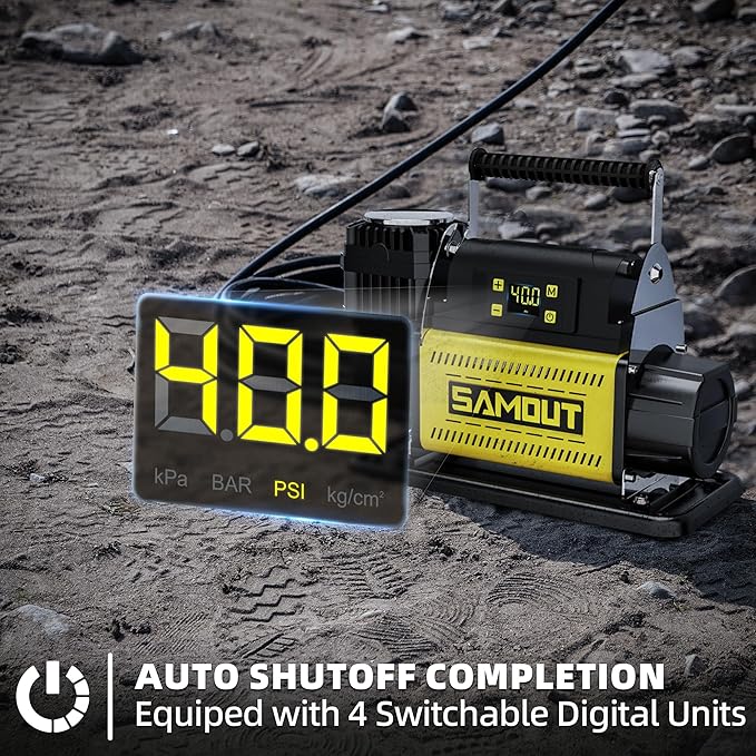 SMAOUT 12V Digital Air Compressor, Offroad Portable Inflator 7.06 CFM, Air Pump Max 150PSI for Heavy-Duty Tires, with LCD Control Panel to Preset Target Pressure, 4x4 Vehicle, SUV, RV