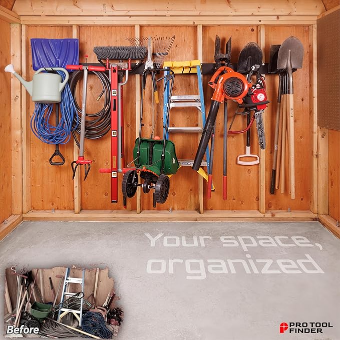 Stud-Mounted Commercial-Grade Steel Garden Tool Organizer for Garage Wall, 2-Pack – 1300 lb Rated