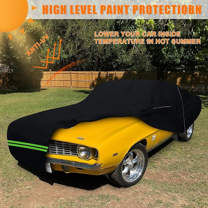 Waterproof Car Cover Replace for 1982-2002 Chevy Camaro, 6 Layers All Weather Car Cover with Zipper Door & Windproof Bands for Snow Rain Dust Hail Protection (1982-2002)