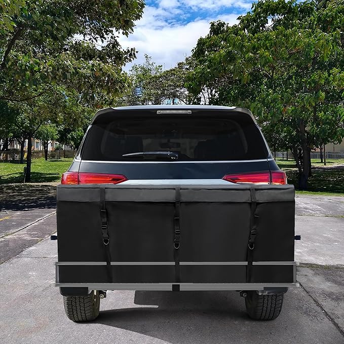 MDSTOP Hitch Cargo Carrier Bag, Waterproof Cargo Bag, 12.5 Cu Ft 53"x20"x20" Rainproof Vehicle Soft-Shell Carriers, with 8 Reinforced Straps for Vans Truck Pickup (Black, 12.5 cu. ft 53"x20"x20")