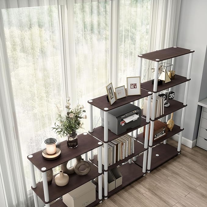 Homes: Inside + Out Apexa Modern 3-Tier Wide Shelving Units, Collectibles Display Shelves, Easy Assembly Standing Shelf, Home Storage Organizer for Living Room, Bedroom, Office, Espresso
