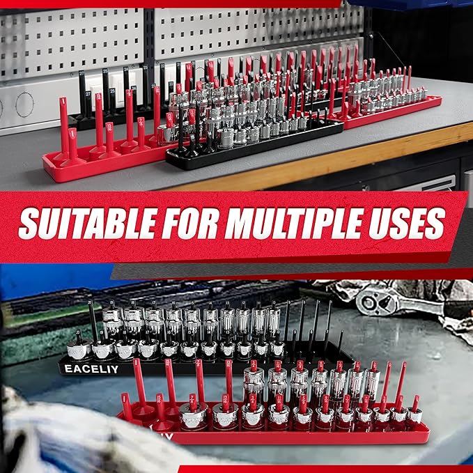 8PCS Socket Organizer Tray Set,1/2", 1/4" and 3/8" SAE & Metric Deep & Shallow Socket Holder Kit, Deep and Shallow Socket Holders for Toolboxes(sockets not included)