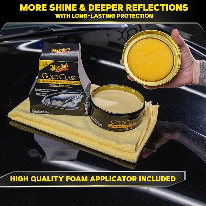 Meguiar's Gold Class Carnauba Plus Premium Paste Wax, Easy-to-Use Blend of Carnauba Wax and Long-Lasting Polymer Protection to Make Your Car Shine, 11 Oz Container