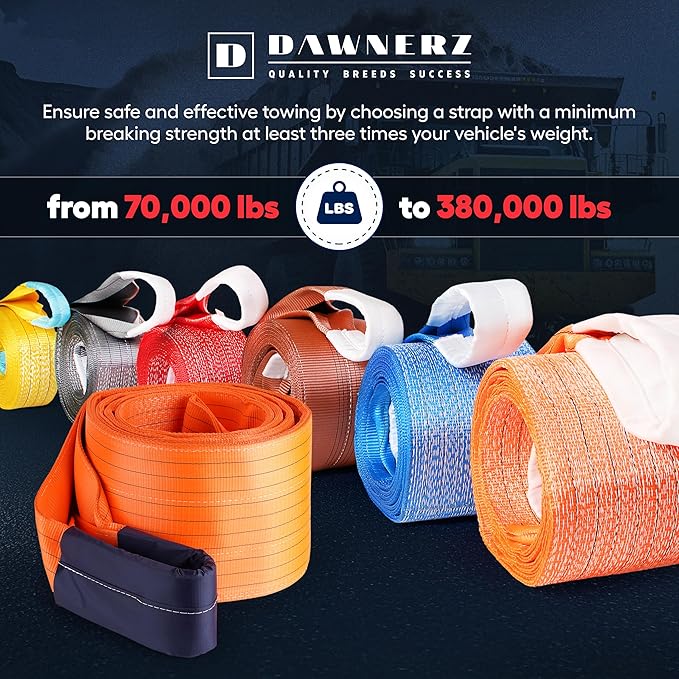 Tow Rope Heavy Duty 30ft 85000 lbs Minimum Break Strength - Recovery Strap 42 US Tons 9m for Trucks and Buses