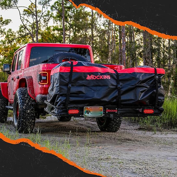 Mockins 40 CuFt XXL Trailer Hitch Cargo Carrier Bag | 70"x30"x33" Heavy Duty Vinyl Cargo Bag for Hitch Carrier | Versatile Waterproof Truck Bed Storage | Vehicle Soft-Shell Carriers with Accessories