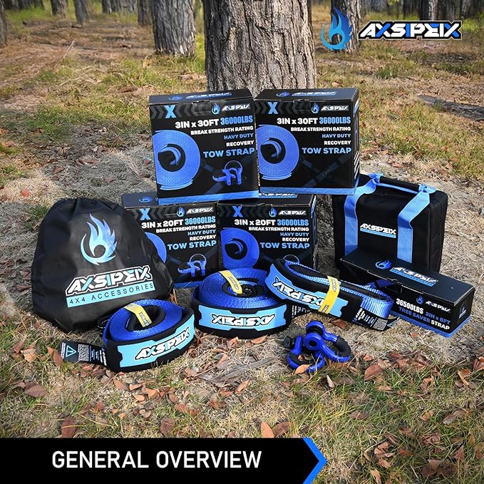 Tree Saver Strap 3in x 8ft (36,500 lbs), Includes: Heavy Duty Reinforced Draw String + Havy Duty Storage Bag, Truck, SUV, ATV Off Road Tree Saver Strap Kit