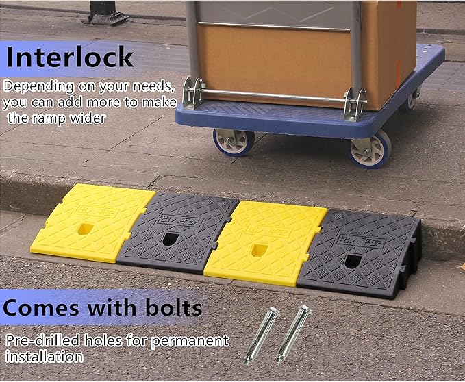 YYDS Curb Ramps,Plastic Lightweight Curb Ramp -2pcs,Protable Threshold Ramps,19.5" L x 10.5" W Driveway Ramps with Slots for Lawn mowers, Wheelchairs, Bikes, Motorcycles，Black＆Yellow (High 5”)