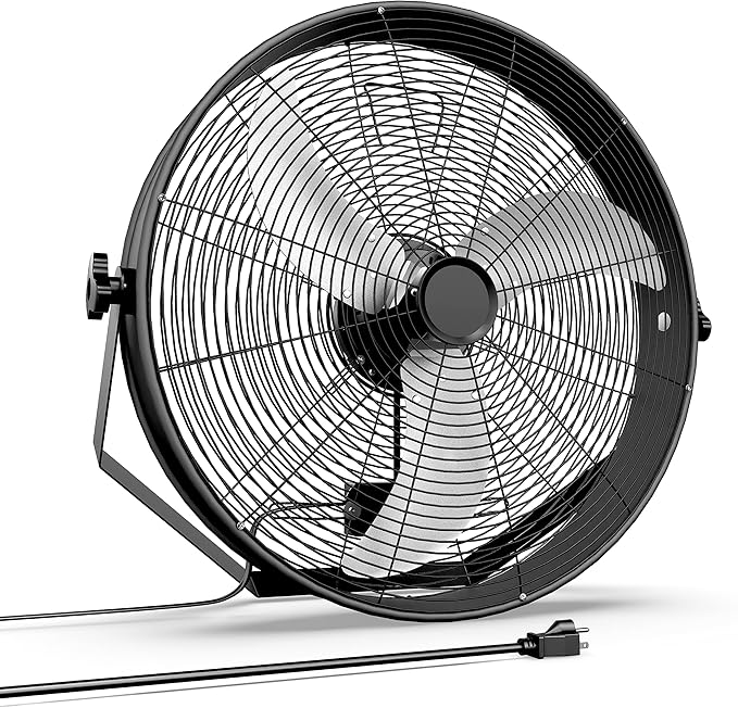Simple Deluxe 20 Inch High Velocity Wall Mount Fan with Rack, 3 Speed Industrial/Commercial Metal Ventilation Fan