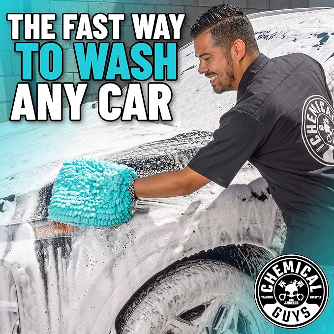 Chemical Guys MIC513 Big Noodle Chenille Microfiber Scratch Free Supersized Car Wash Mitt for Cars, Trucks, SUVs, RVs & More, Turquoise (11" x 12") (Pack of 12)