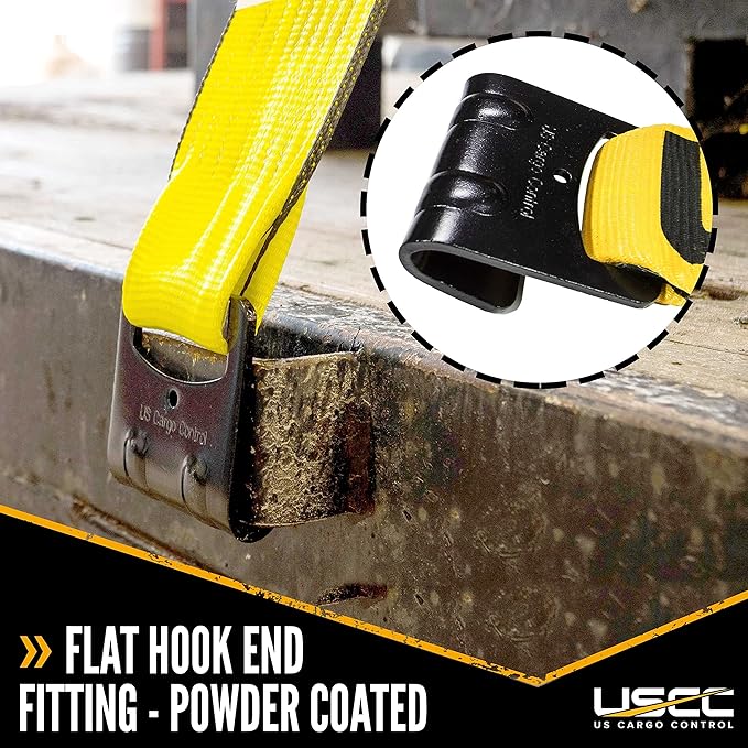 US Cargo Control Flat Hook Ratchet Strap 4 Inch x 30 Foot, 5,400 LBS Working Load Limit, Yellow 4 Inch Ratchet Straps Heavy Duty for Flatbed Trailers, Professional Flatbed Hauling