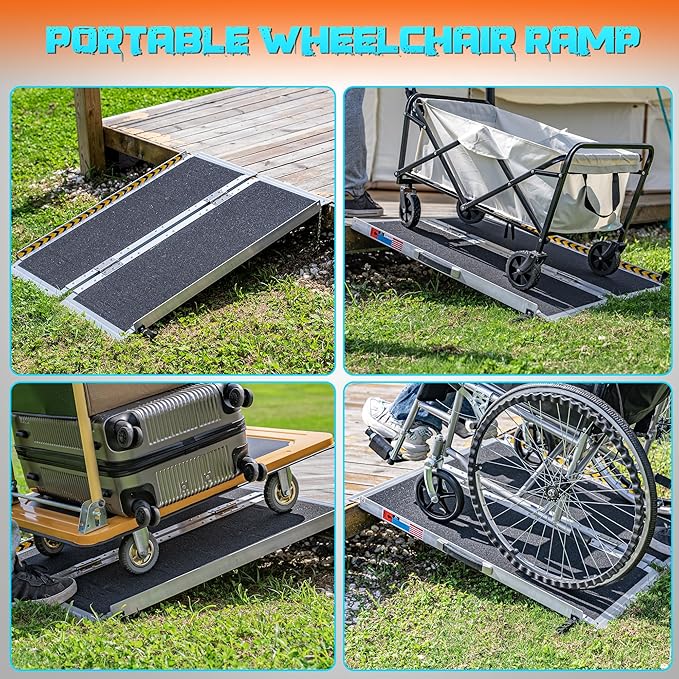 WHALEMOTOR Portable Wheelchair Ramp 3FT, Anti-Slip Aluminum Folding Portable Ramp, Wheelchair Ramps for Home, Weight Capacity Up to 800 LBS, with Transition Plates Above and Below, Loading Dock Plates