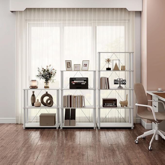 Homes: Inside + Out Apexa Modern 5-Tier Wide Shelving Units, Collectibles Display Shelves, Easy Assembly Standing Shelf, Home Storage Organizer for Living Room, Bedroom, Office, White