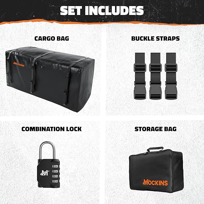 Mockins 40 Cu Ft XXL Hitch Cargo Carrier Bag 84"x24"x34" | 7 Ft Extra Wide Waterproof Trailer Hitch Storage & Truck Bed Cargo Bag | Heavy Duty Vehicle Soft-Shell Carriers w/Lock, Straps & Carry Case