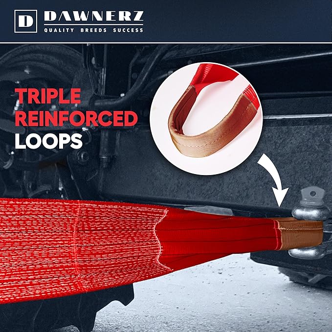 Tow Rope Heavy Duty 30ft 85000 lbs Minimum Break Strength - Recovery Strap 42 US Tons 9m for Trucks and Buses