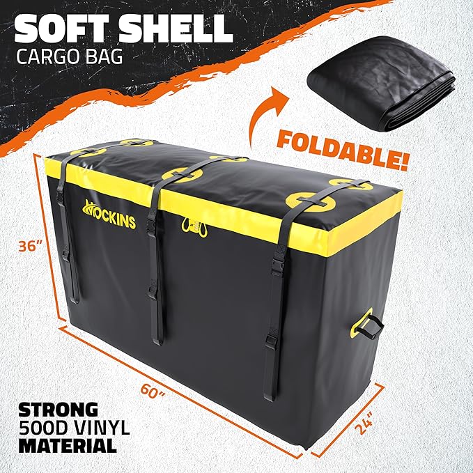 Mockins 30 Cu Ft Trailer Hitch Cargo Carrier Bag | 60"x24"x36" Weatherproof Cargo Bag for Hitch Carrier | Waterproof Truck Bed Storage Set | Vinyl Vehicle Soft-Shell Carriers for Road Trips & Camping