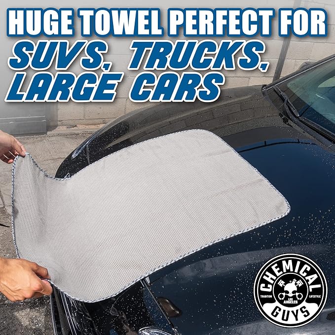 Chemical Guys Waffle Weave Gray Matter Microfiber Drying Towel 2 Pack, Huge Car Drying Towels for Faster Coverage on Paint, Glass, Wheels, and Trim, Streak Free Drying for Cars, Trucks, and SUVs