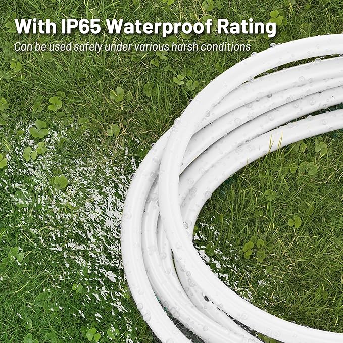 35 Ft 13A 1625W 16AWG White Indoor Outdoor Extension Cord Waterproof, Extension Cord with 3 Prong Grounded Plug, Flexible Weatherproof Power Cable, SJTW