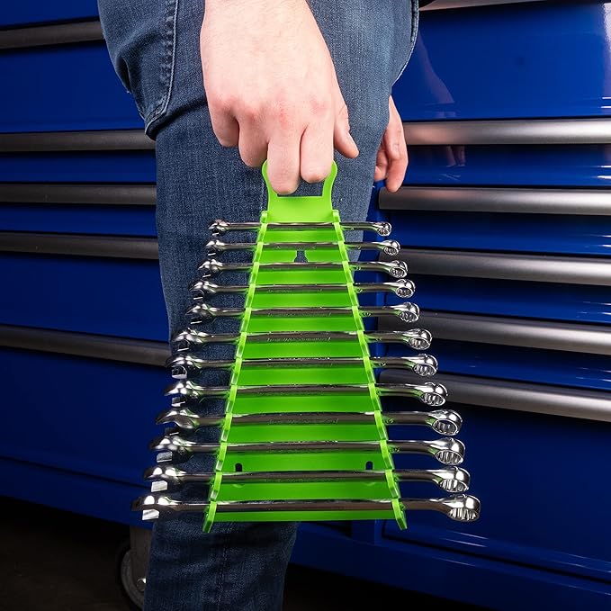 OEMTOOLS 23106 Reverse Wrench Organizer With Handle, For Shop, Garage, Or Tool Box, Organizers And Storage for Convenient Carrying, Case For Wrenches Or Pegboard Tool Holder, 13.8 Inches, Green