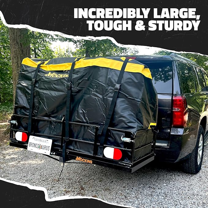 Mockins 30 Cu Ft Trailer Hitch Cargo Carrier Bag | 60"x24"x36" Weatherproof Cargo Bag for Hitch Carrier | Waterproof Truck Bed Storage Set | Vinyl Vehicle Soft-Shell Carriers for Road Trips & Camping