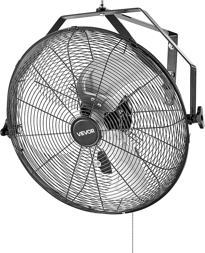 VEVOR 18 Inch Industrial Wall Mount Fan, High Velocity 4000 CFM with 3 Speeds, Powerful Motor Garage Wall Fan with Aluminum Blades for Workshop, Warehouse, Greenhouse, Commercial