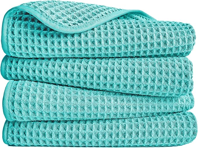 POLYTE 430 GSM Microfiber Lint Free Hand Towel, 16 x 30 in, 4 Pack (Waffle Weave)